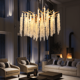 24-inch Modern Golden Pendant Light With Cascading Crystal Strands, Ideal For Living Room, Dining Room And Foyer, High-End Decorative Lighting Fi (Option: Gold)