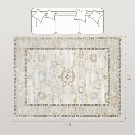 9x12 Area Rug, Indoor Boho Machine Washable Carpet For Living Room, Bedroom, Dining Room, Kitchen, Blue (Option: BLUE)